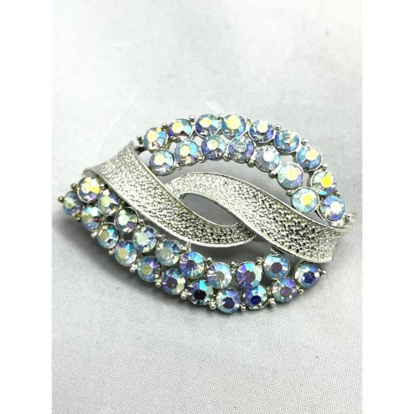 Vintage Coro AB Blue Rhinestone Brooch Pin - Picture 1 of 3